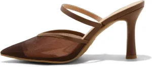 USIMAD Women's Mesh Mule Heels with Memory Foam Insole Pointy Toe Kitten Heels for Women Arch Support