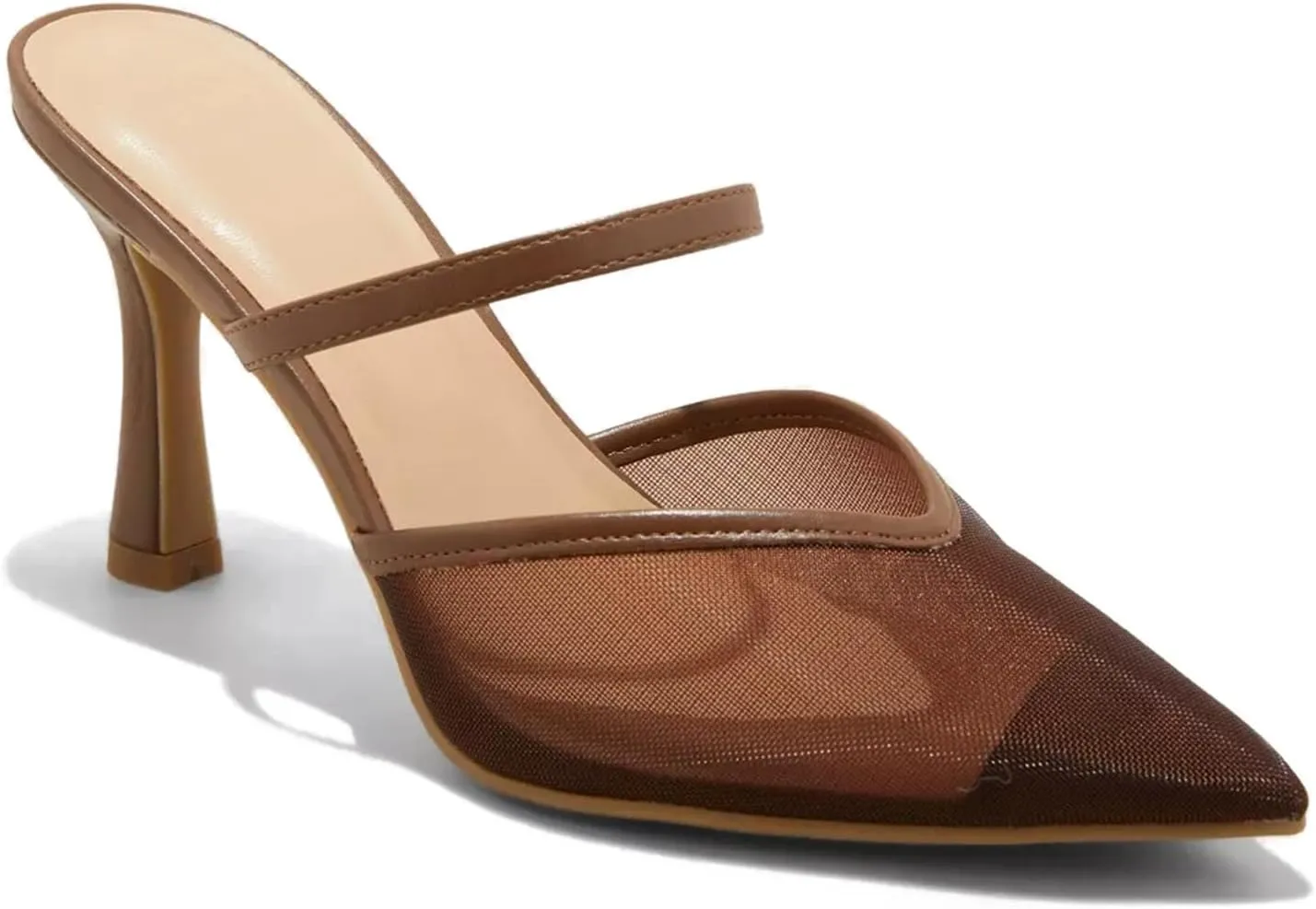 USIMAD Women's Mesh Mule Heels with Memory Foam Insole Pointy Toe Kitten Heels for Women Arch Support