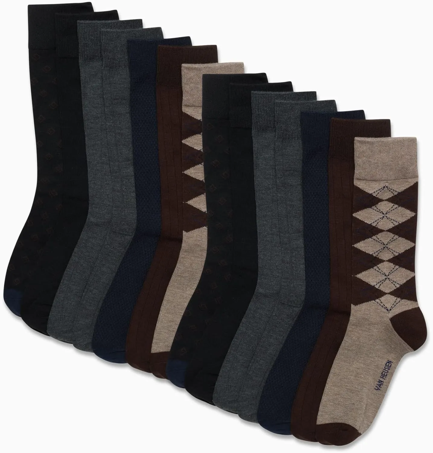 Van Heusen Mens Dress Socks - 14 Pack Soft Stretch Moisture Wicking Crew Socks for Men for Everyday Office Work Wear (6-12.5)