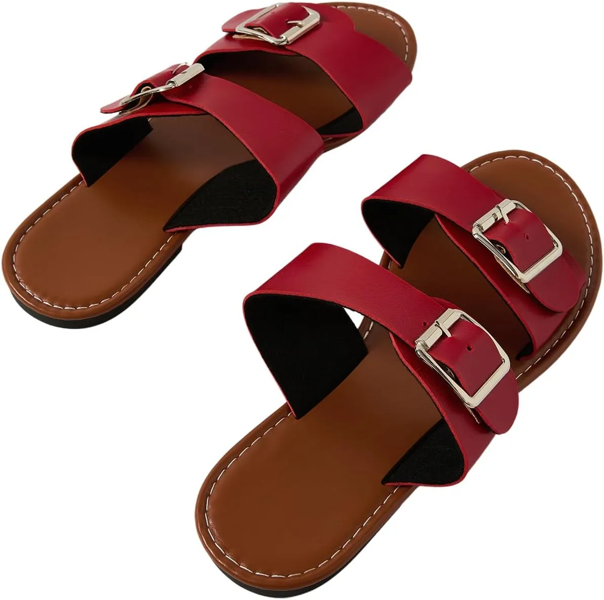 Verdusa Women's Buckle Sandals Summer Slides Open Toe Beach Outdoor Sandal Shoes