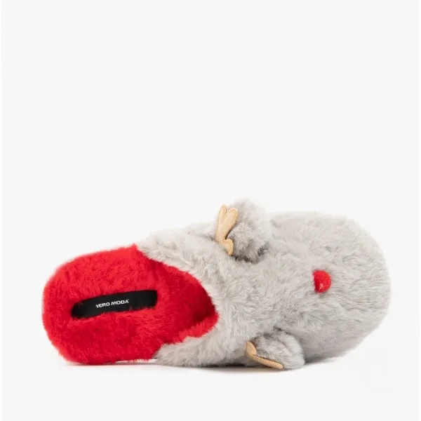Vero Moda THEA Womens Reindeer Novelty Mule Slippers Ash