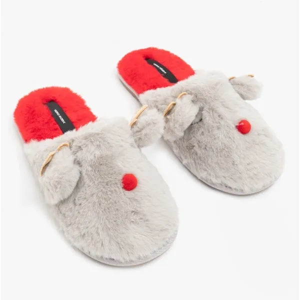 Vero Moda THEA Womens Reindeer Novelty Mule Slippers Ash