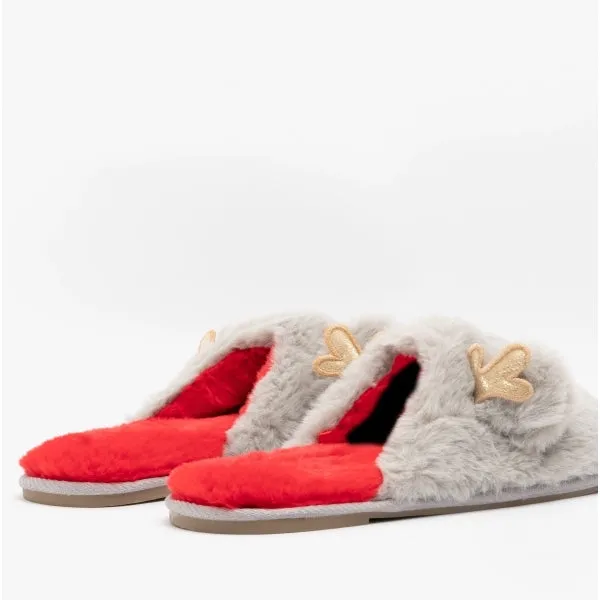 Vero Moda THEA Womens Reindeer Novelty Mule Slippers Ash