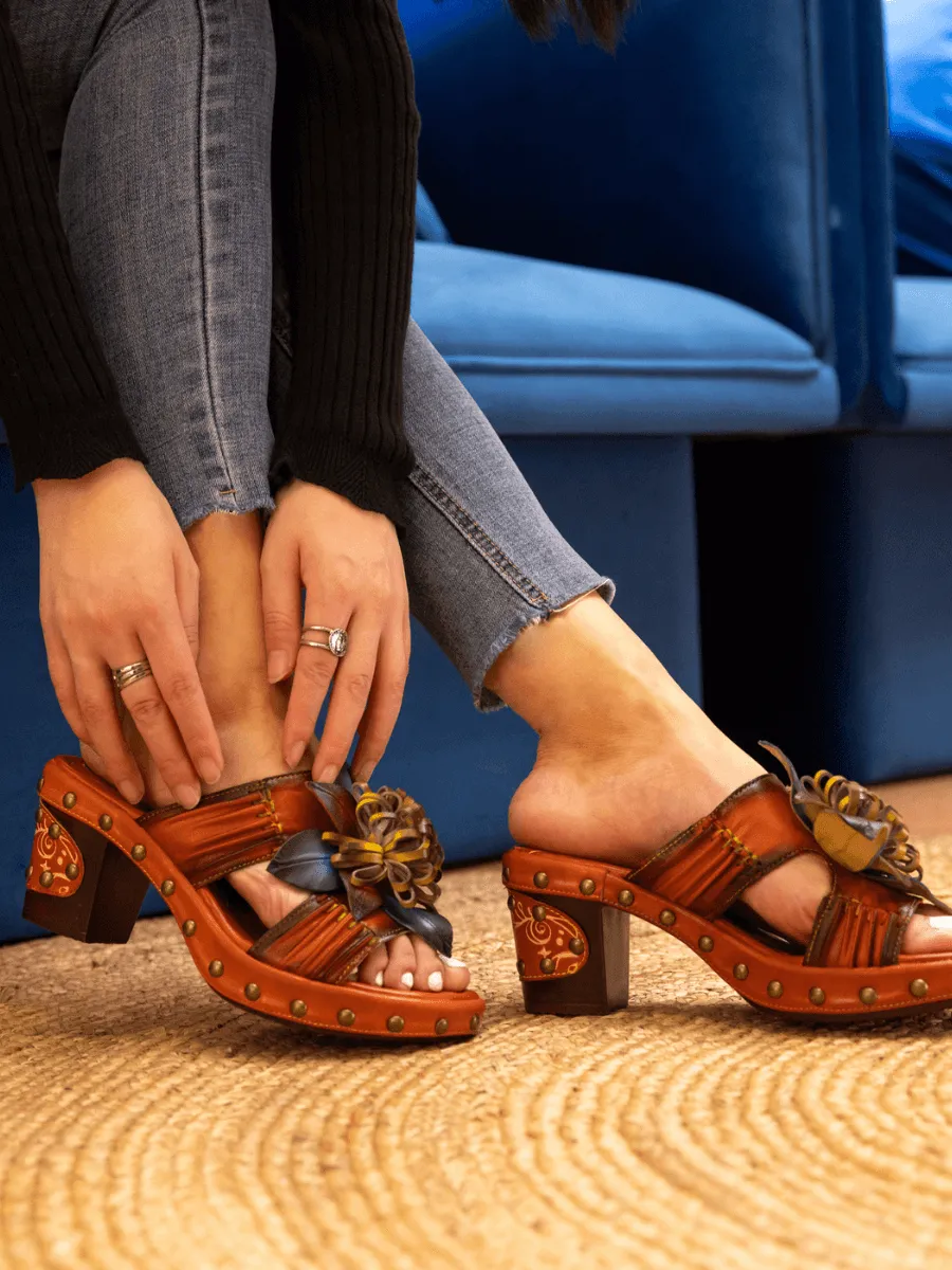 Vicconfy | WISH UPON A DREAM STUDDED FLORAL LEATHER MULE