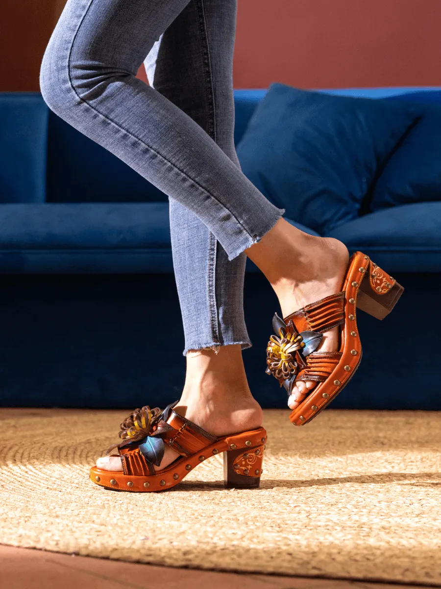 Vicconfy | WISH UPON A DREAM STUDDED FLORAL LEATHER MULE