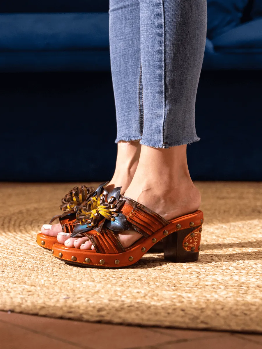 Vicconfy | WISH UPON A DREAM STUDDED FLORAL LEATHER MULE