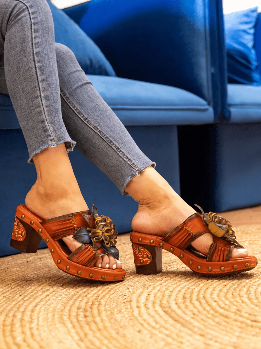 Vicconfy | WISH UPON A DREAM STUDDED FLORAL LEATHER MULE