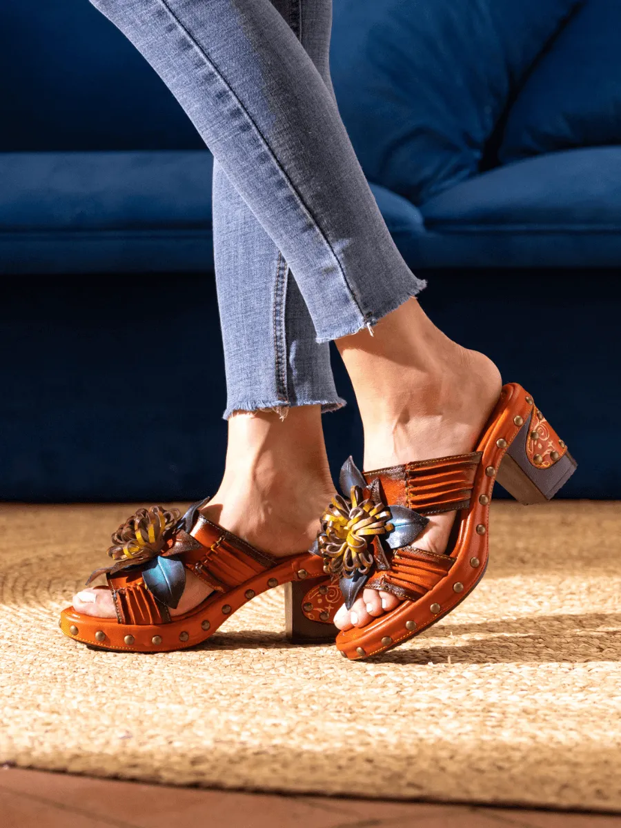 Vicconfy | WISH UPON A DREAM STUDDED FLORAL LEATHER MULE