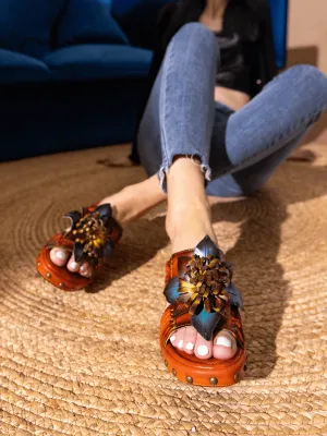 Vicconfy | WISH UPON A DREAM STUDDED FLORAL LEATHER MULE