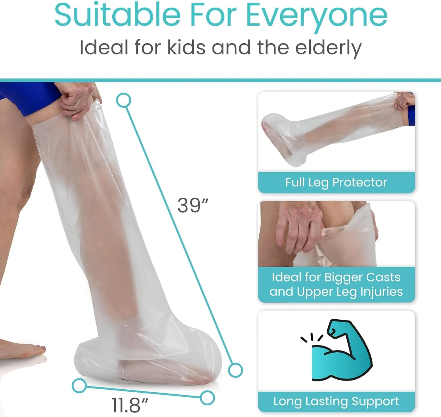 Vive Waterproof Cast Covers for Shower Leg - Adult Cover Bag Cast Protector - Showering Boots for Leg, Foot, Ankle, After Surgery - Watertight & Submersible (Long Leg)