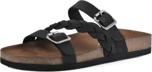 WHITE MOUNTAIN Women's Huntington Signature Comfort Molded Footbed Double Buckle Braided Sandal