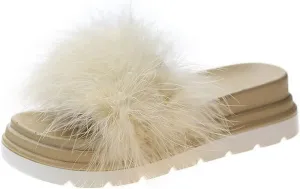 WOilERQ Summer Ladies Fur Slippers Comfortable Candy Fruit Colored Pine Cake Thick Bottom Sandal Slippers Wearing Open Toe Zip Fit Indoor and Outdoor,Beige,38