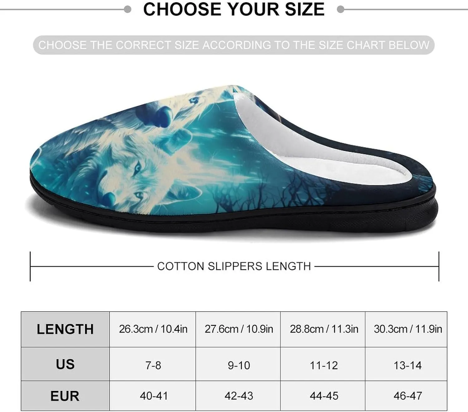 Wolves Under The Moonlight Men's Cotton Slippers Memory Foam House Shoes Non Slip Soles Winter Slippers