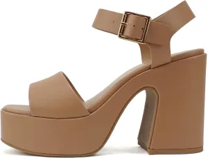 Women Open Toe Ankle Strap Platform Chunky Block High Heeled Sandal