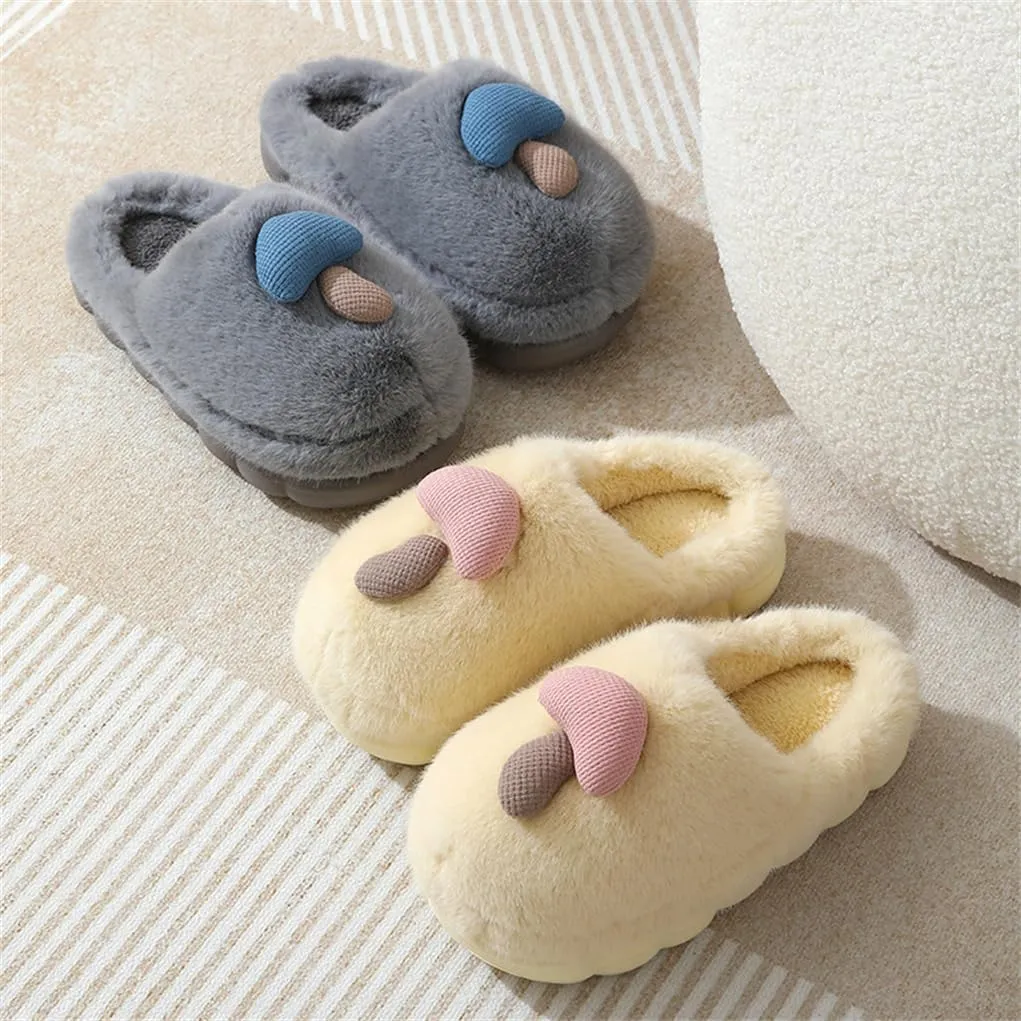 Women's Adult Warm Plush Mushroom Slippers Comfortable Men's Indoor Anti slip Home Thick Sole Winter Cotton Slippers
