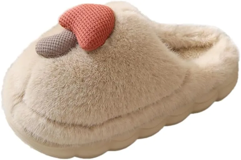 Women's Adult Warm Plush Mushroom Slippers Comfortable Men's Indoor Anti slip Home Thick Sole Winter Cotton Slippers