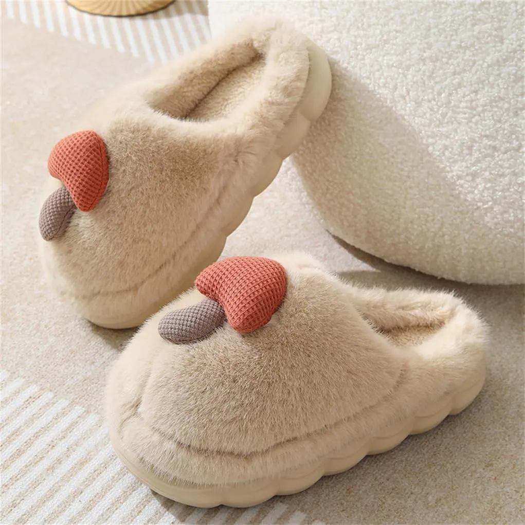 Women's Adult Warm Plush Mushroom Slippers Comfortable Men's Indoor Anti slip Home Thick Sole Winter Cotton Slippers