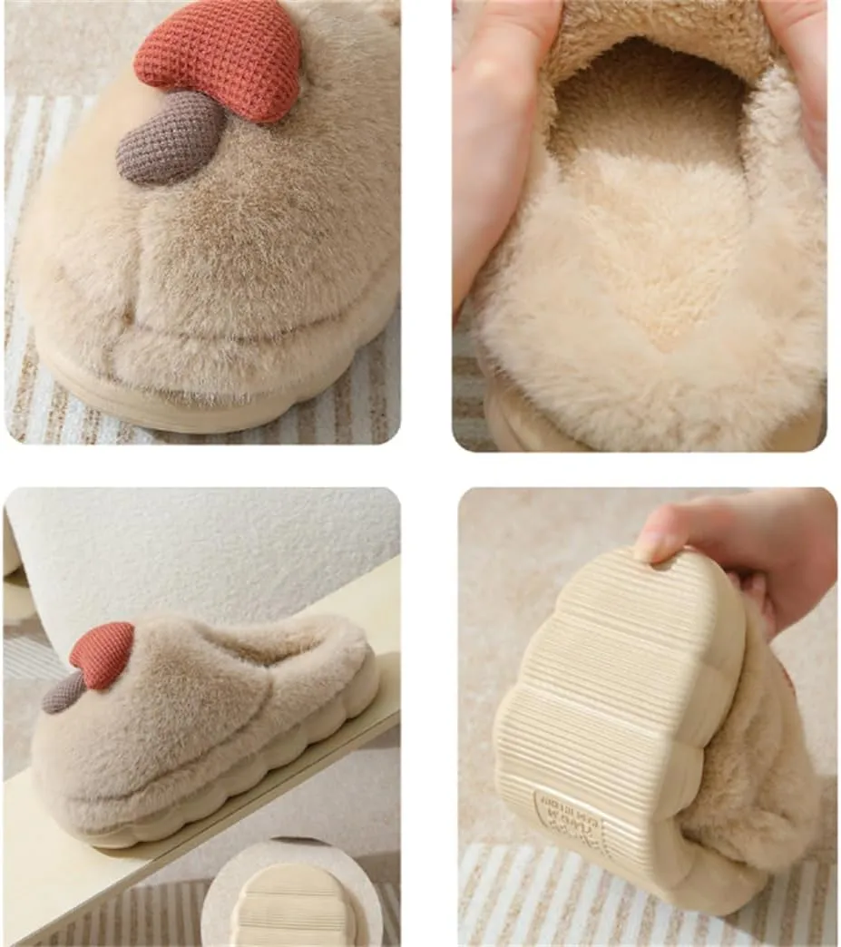 Women's Adult Warm Plush Mushroom Slippers Comfortable Men's Indoor Anti slip Home Thick Sole Winter Cotton Slippers