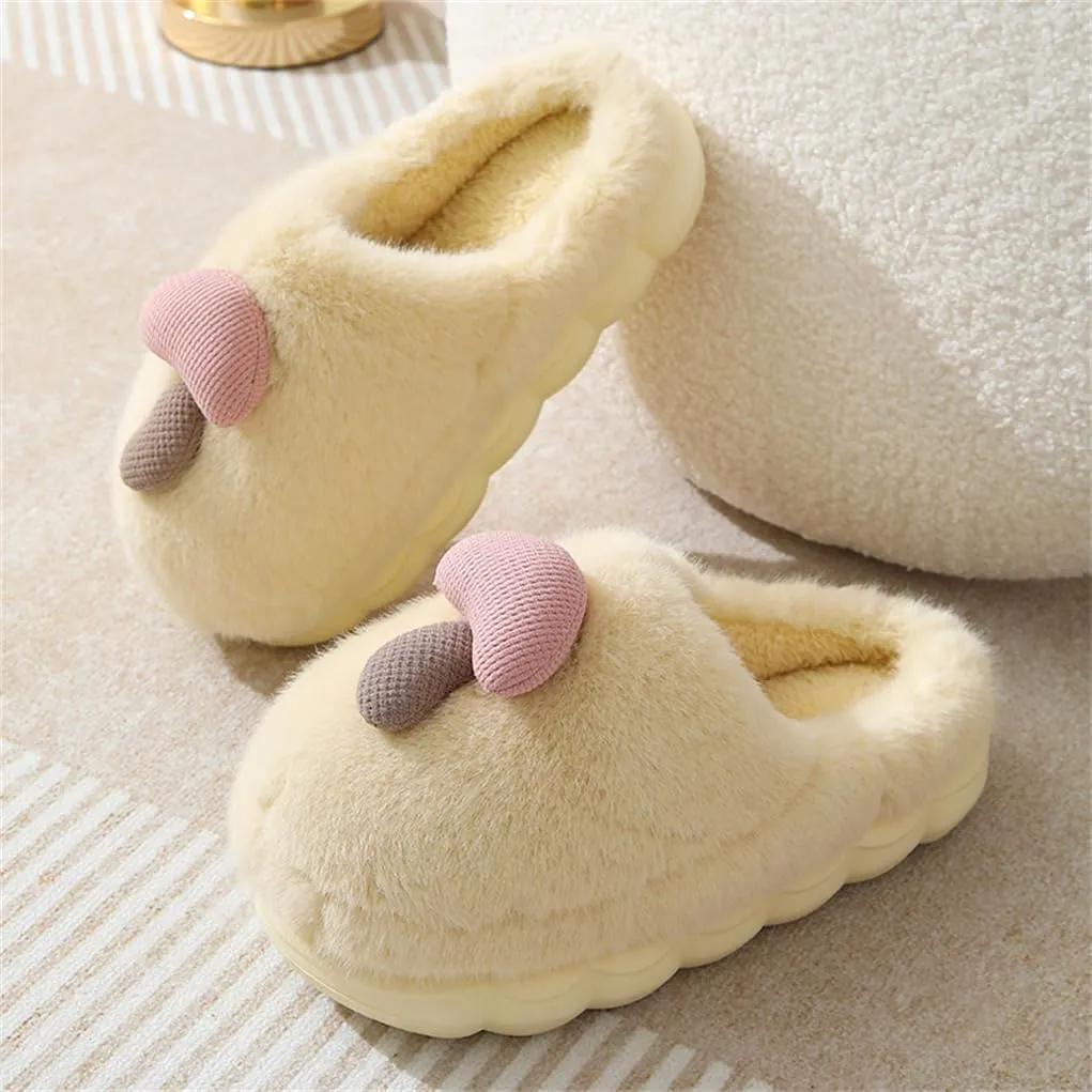 Women's Adult Warm Plush Mushroom Slippers Comfortable Men's Indoor Anti slip Home Thick Sole Winter Cotton Slippers