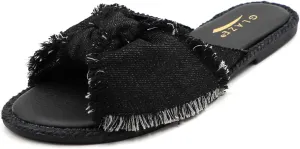 Women's Bow Knot Denim Flats Sandals Slip On Summer Slide Sandal