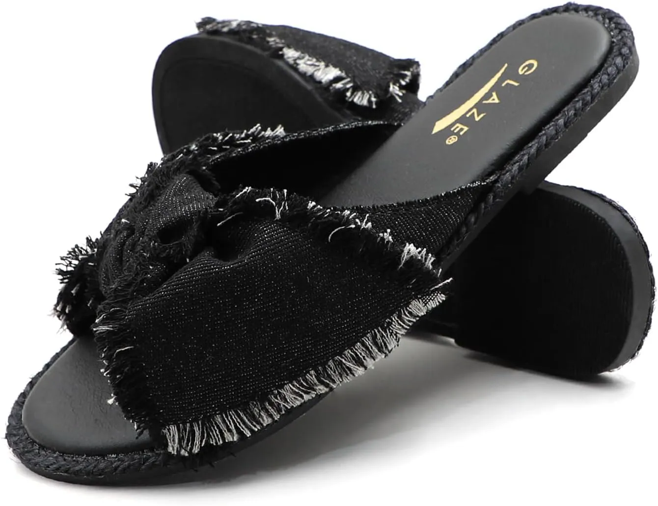 Women's Bow Knot Denim Flats Sandals Slip On Summer Slide Sandal