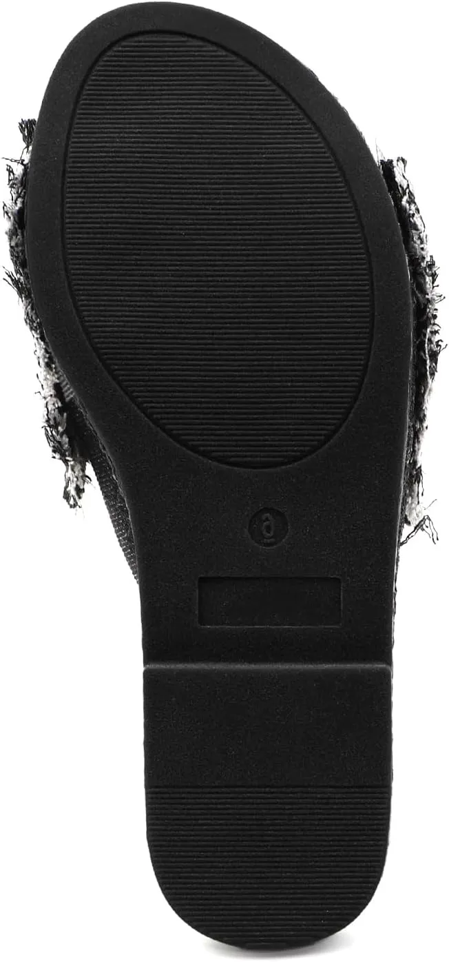 Women's Bow Knot Denim Flats Sandals Slip On Summer Slide Sandal