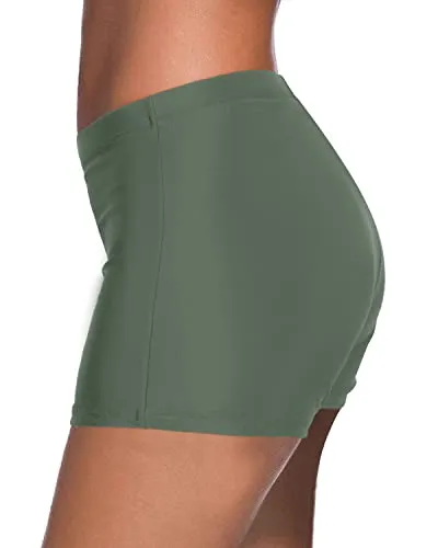 Women's Breathable Mid-Waisted Tankini Bottoms Swimsuit-Army Green
