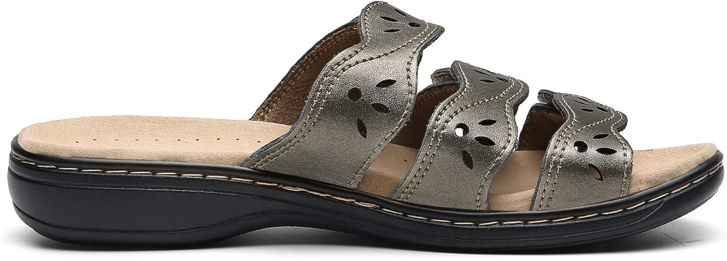 Women's Classic Leather Sandals Slide Casual Sandals with Arch Support Adjustable Hook and Loop Straps Slip-On Shoes Outdoor 2024