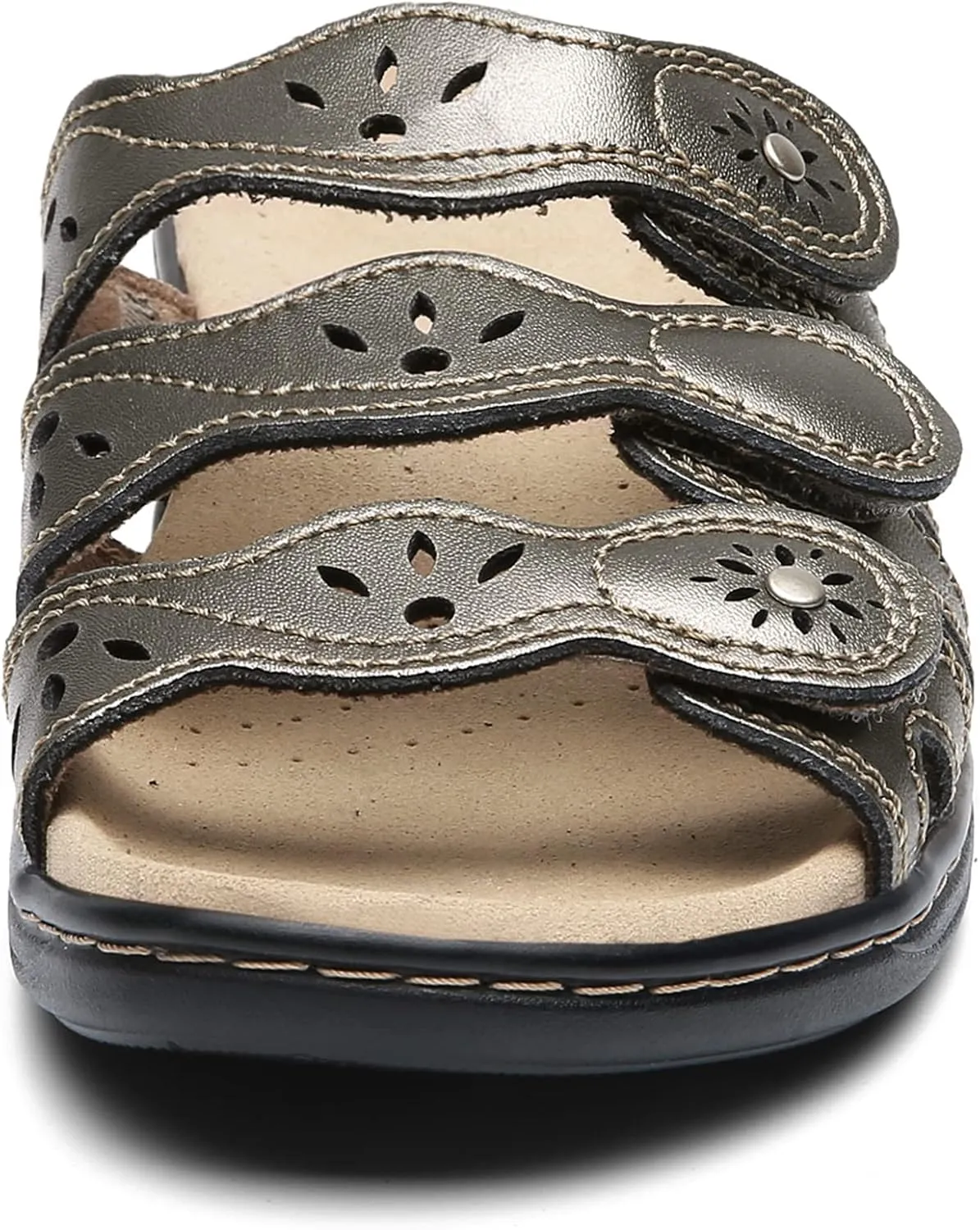 Women's Classic Leather Sandals Slide Casual Sandals with Arch Support Adjustable Hook and Loop Straps Slip-On Shoes Outdoor 2024