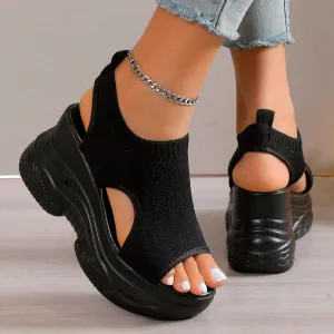 Women's Comfortable Walking Sandals Platform Sport Orthopedic Sandals with Arch Support Air Cushion Wedges Sandals Breathable Knit Open Toe Platform Sandals Washable Slingback Summer Shoes