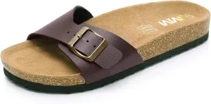 Women's Cork Footbed Sandals Cow Suede Slide Sandals for Women with Adjustable Strap Buckle Open Toe Beach Sandals