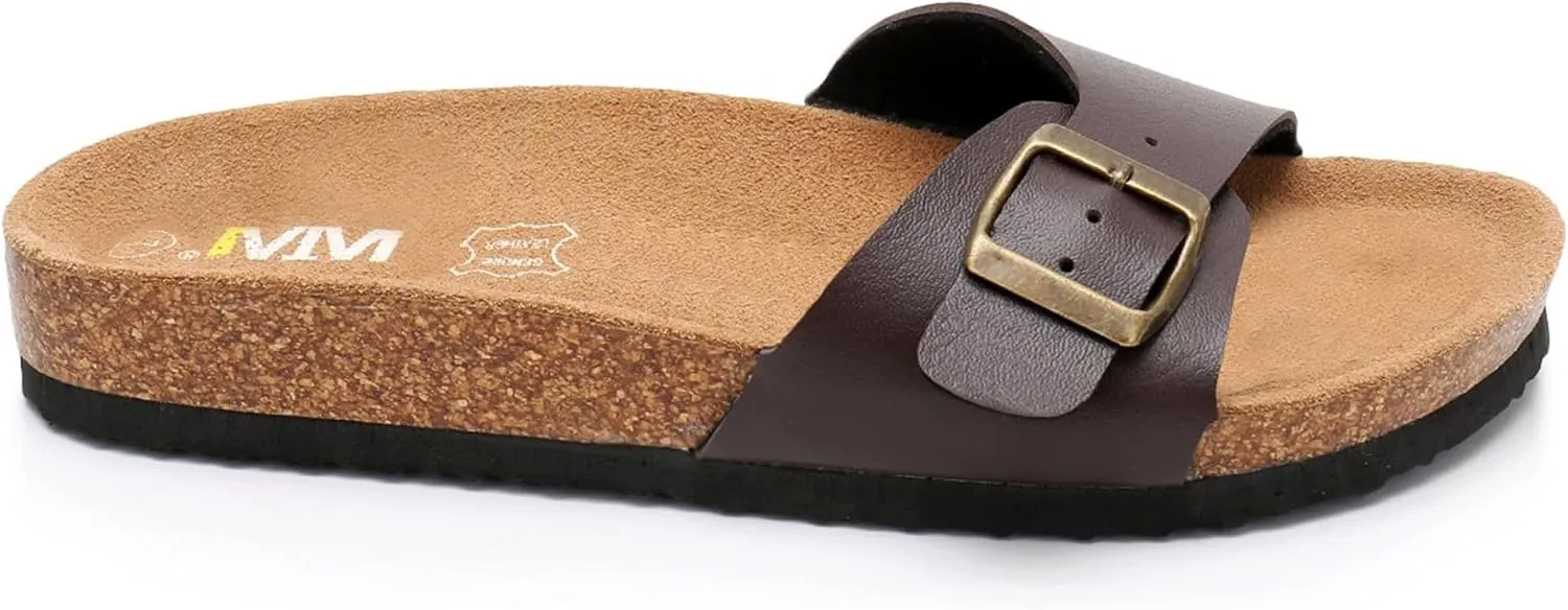 Women's Cork Footbed Sandals Cow Suede Slide Sandals for Women with Adjustable Strap Buckle Open Toe Beach Sandals