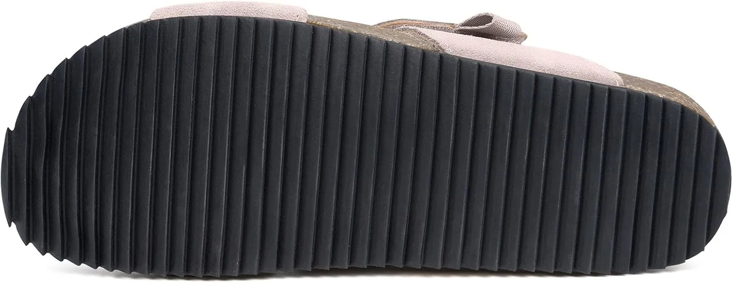 Womens Cork Footbed Slides Sandals Suede Leather Flat Sandals Cross Band Summer Slip on Open Toe Slippers Arch Support for Indoor Outdoor with Adjustable Straps