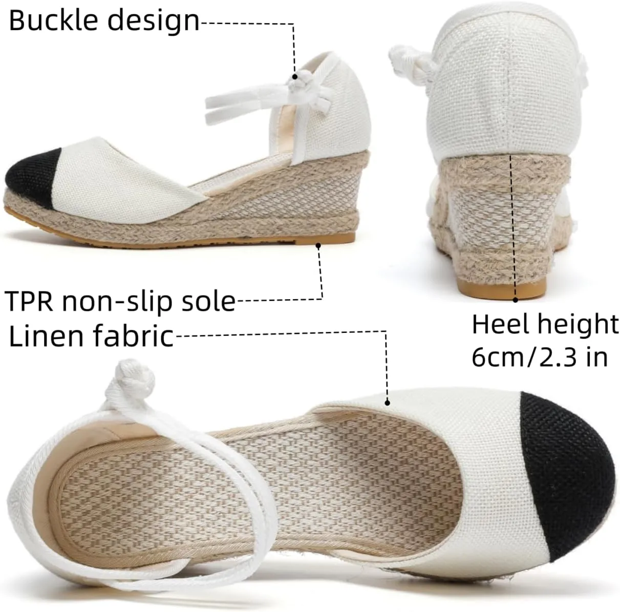 Women's Espadrilles Wedge Sandals Platform Closed Toe Ankle Strap Lace Up Summer Shoes Espadrille Heels Wedges for Women Bohemian Canvas
