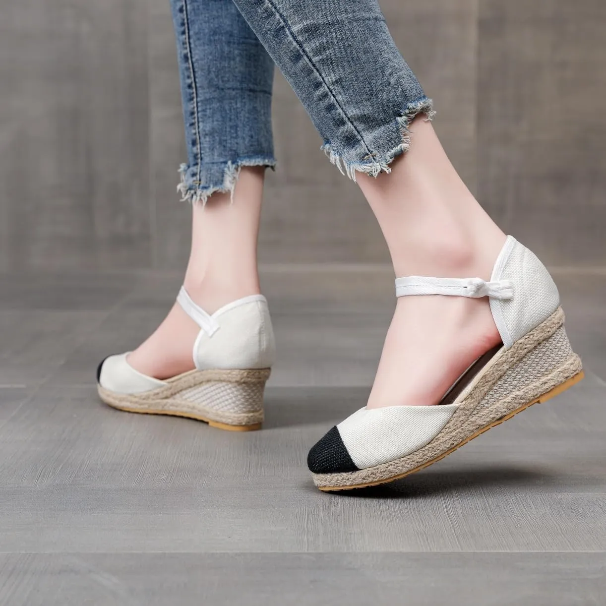 Women's Espadrilles Wedge Sandals Platform Closed Toe Ankle Strap Lace Up Summer Shoes Espadrille Heels Wedges for Women Bohemian Canvas