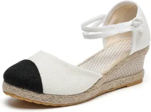 Women's Espadrilles Wedge Sandals Platform Closed Toe Ankle Strap Lace Up Summer Shoes Espadrille Heels Wedges for Women Bohemian Canvas