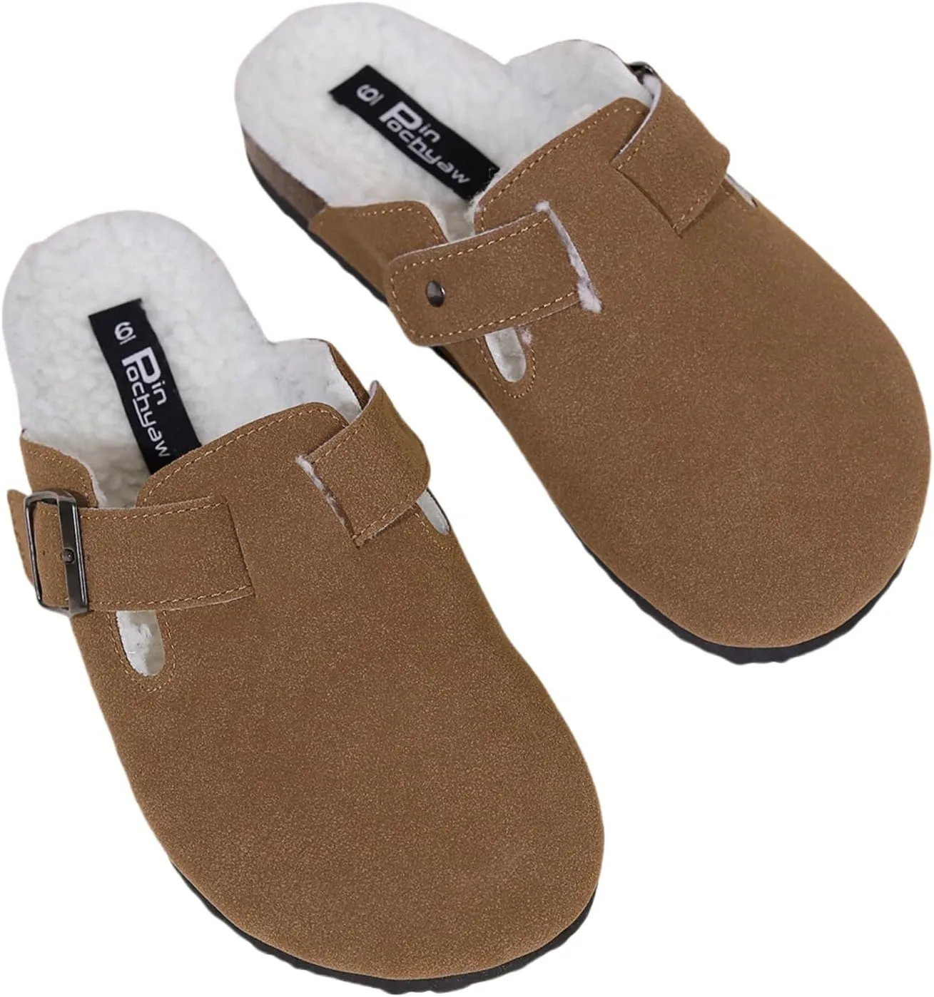 Women's Faux Suede Slip-On Clogs with Buckle Strap Faux Fur Lining Womens Slippers