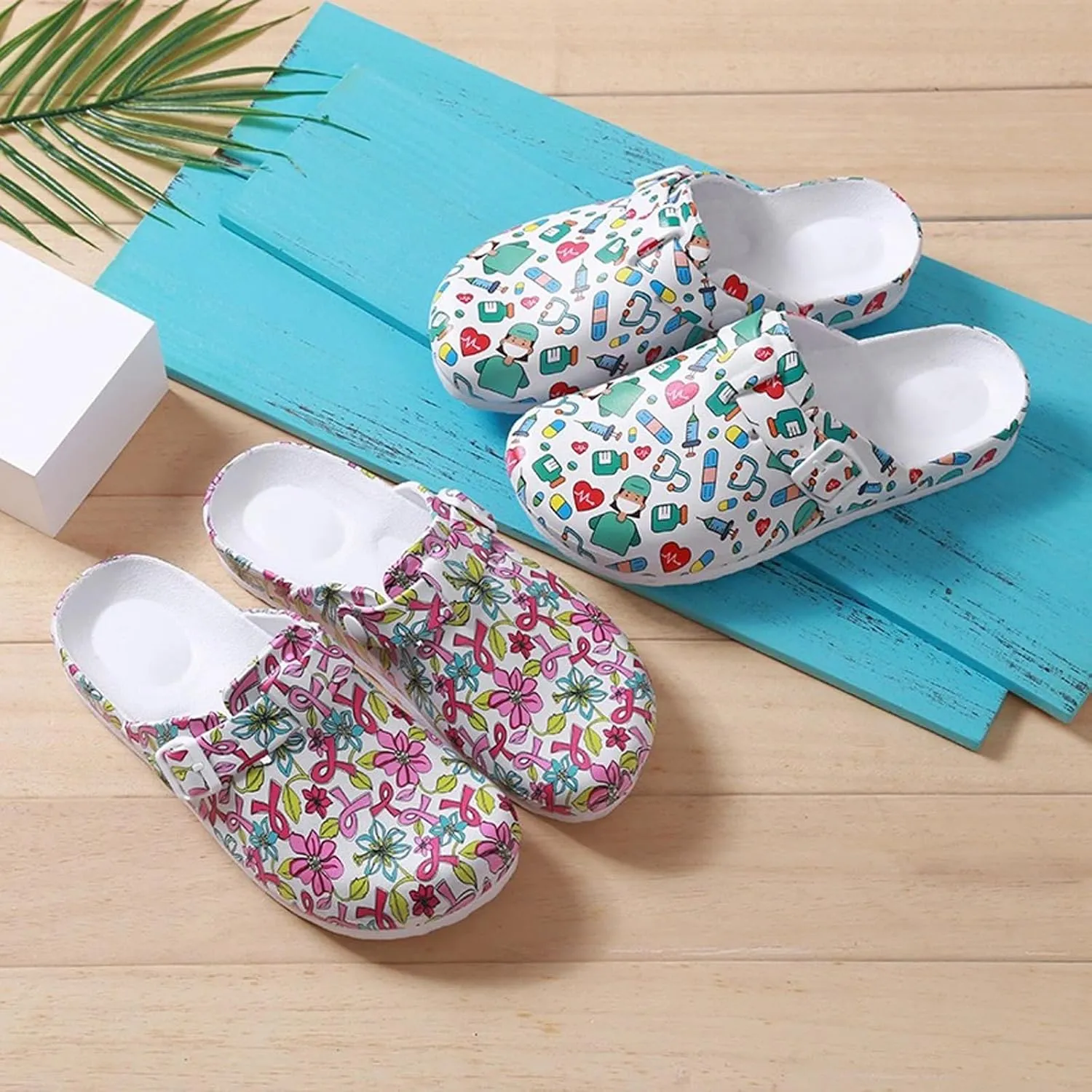 Women’s Garden Clogs EVA Slip On Comfort Shoes – Cute Printed Waterproof Mules for Nurses, Home, Outdoor, Kitchen, Work – Lightweight Non-Slip Foam Clogs