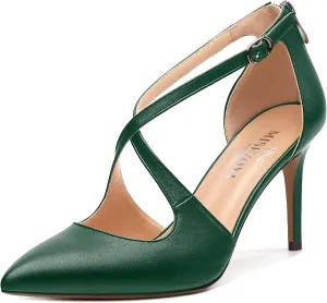 Womens High Heels Pointed Toe Pumps Crossed Strap Stilettos Cut Out Sandal Pumps Party Dress Shoes with Back Zipper