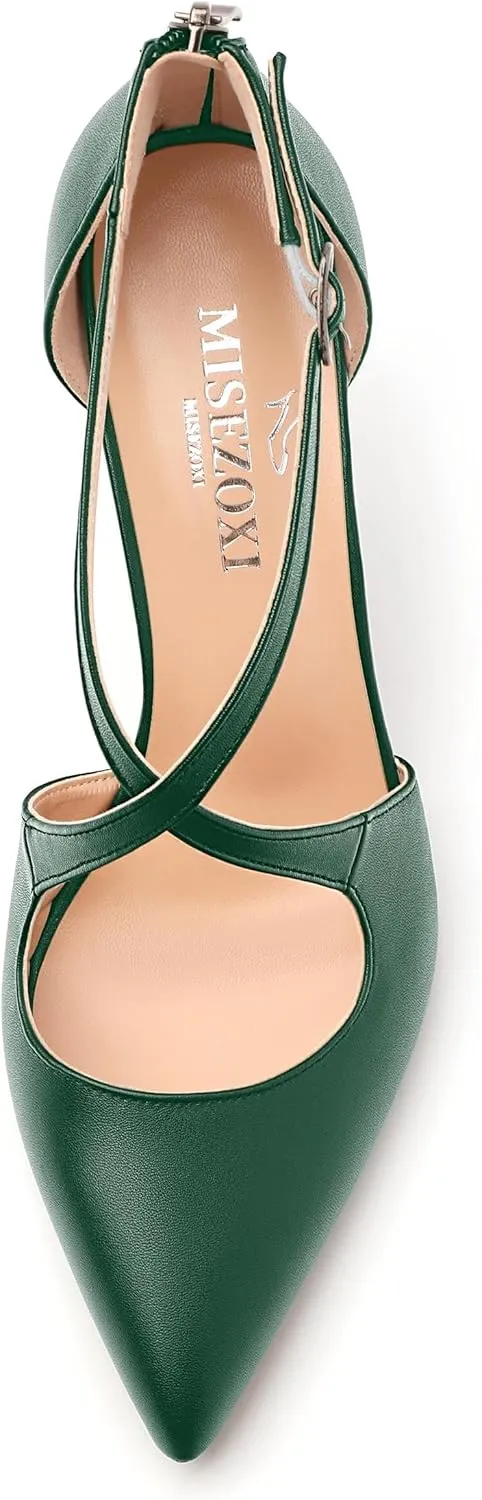 Womens High Heels Pointed Toe Pumps Crossed Strap Stilettos Cut Out Sandal Pumps Party Dress Shoes with Back Zipper