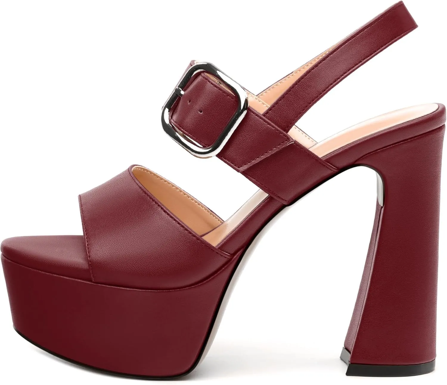 Women's Platform Sandals, Round Toe Chunky High Heels, Fashion Ankle Strap Buckle Heeled Sandal 4.8 Inch
