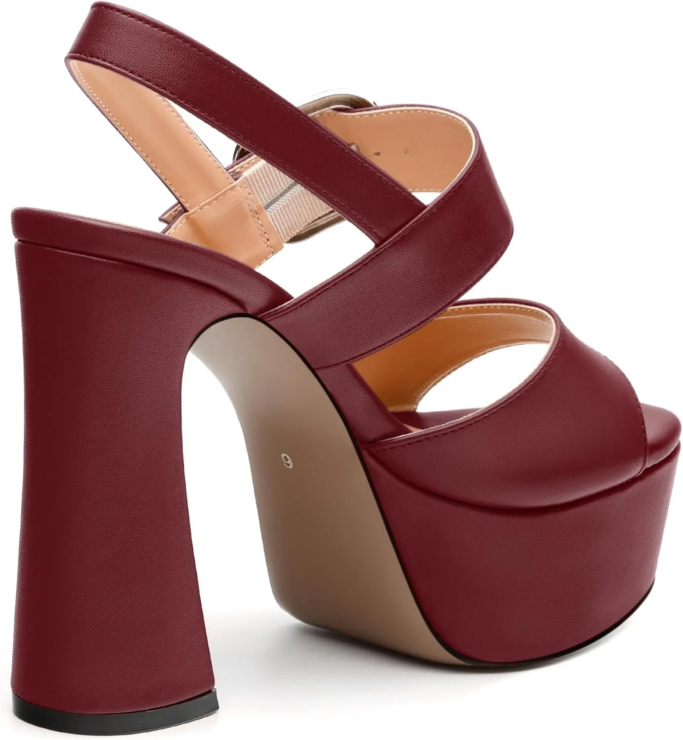 Women's Platform Sandals, Round Toe Chunky High Heels, Fashion Ankle Strap Buckle Heeled Sandal 4.8 Inch