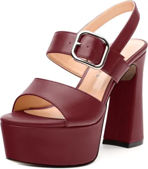 Women's Platform Sandals, Round Toe Chunky High Heels, Fashion Ankle Strap Buckle Heeled Sandal 4.8 Inch