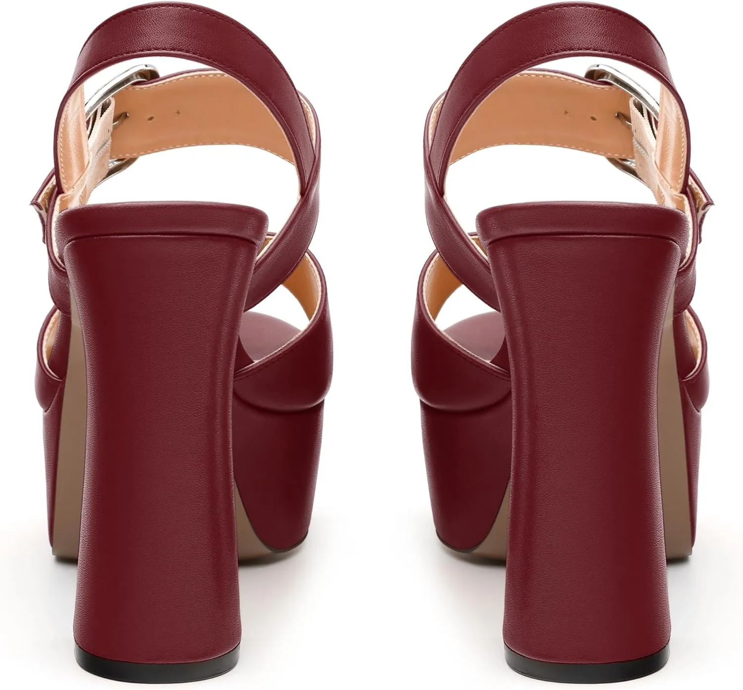 Women's Platform Sandals, Round Toe Chunky High Heels, Fashion Ankle Strap Buckle Heeled Sandal 4.8 Inch