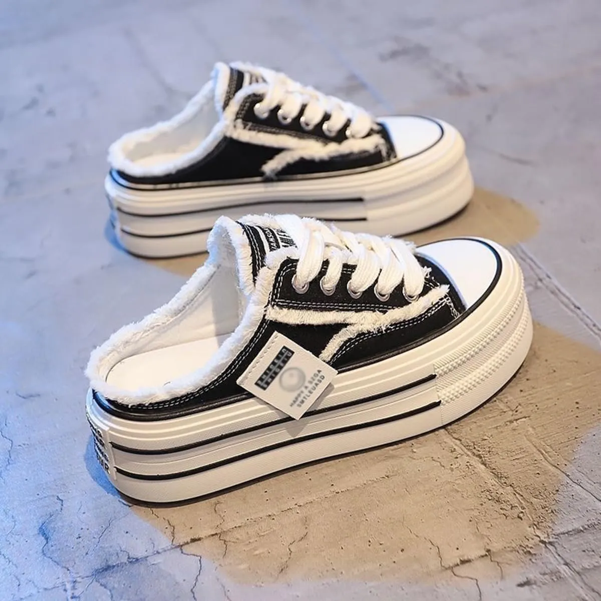Women's Platform Sneakers Slip On Comfortable Breathable Canvas Mule Shoes for Women Breathable Casual Indoor Outdoor