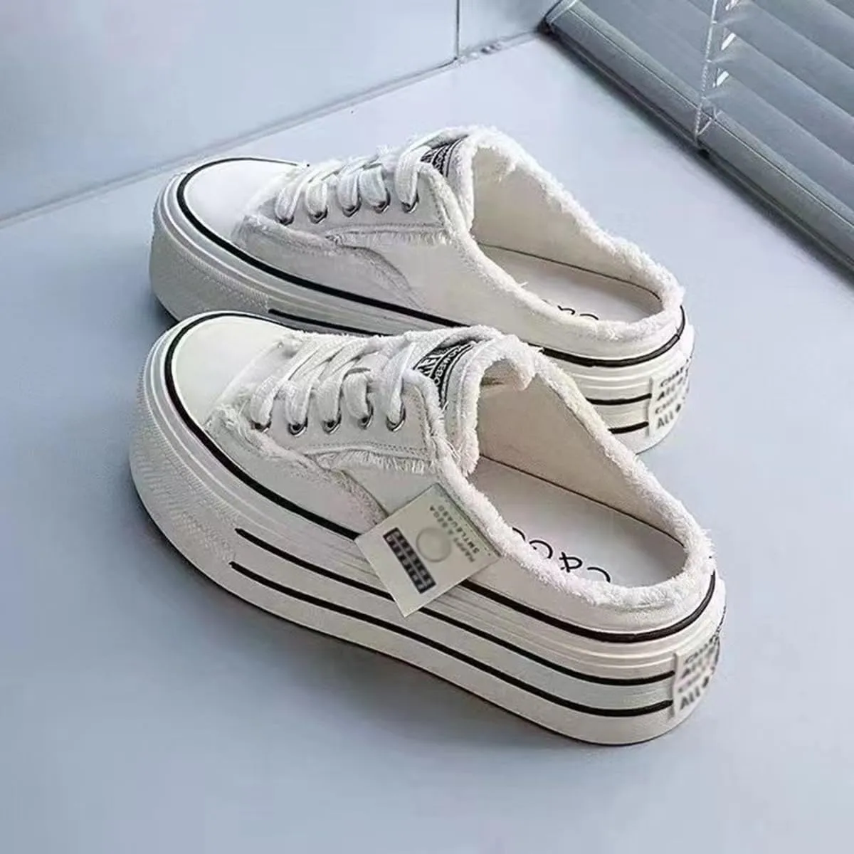 Women's Platform Sneakers Slip On Comfortable Breathable Canvas Mule Shoes for Women Breathable Casual Indoor Outdoor