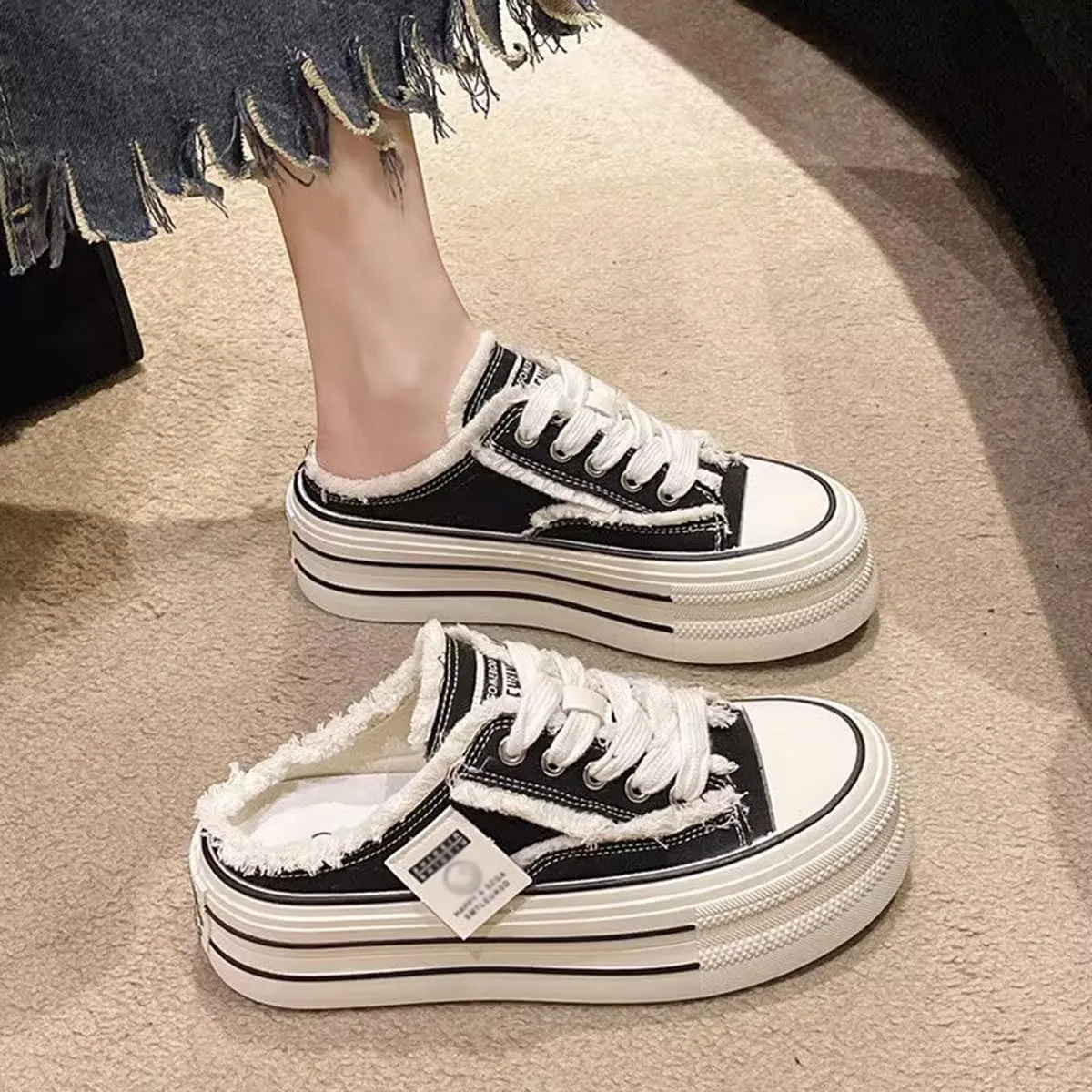 Women's Platform Sneakers Slip On Comfortable Breathable Canvas Mule Shoes for Women Breathable Casual Indoor Outdoor