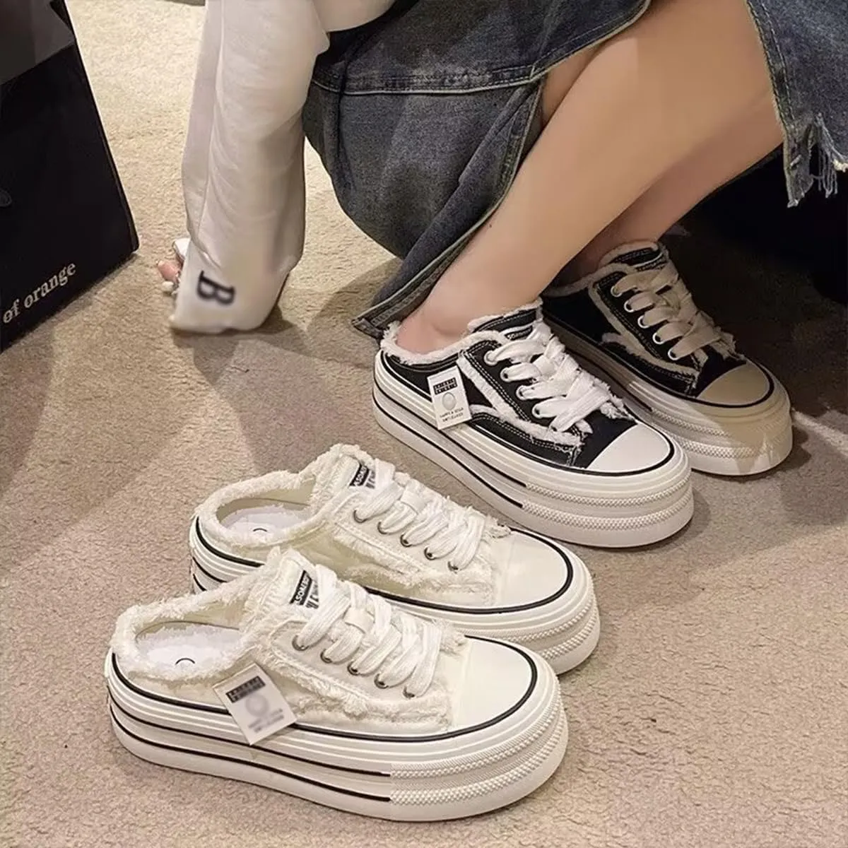 Women's Platform Sneakers Slip On Comfortable Breathable Canvas Mule Shoes for Women Breathable Casual Indoor Outdoor