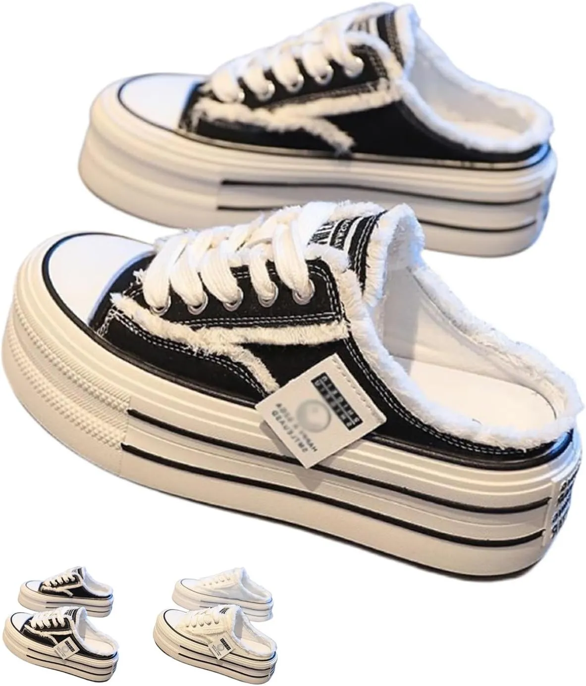 Women's Platform Sneakers Slip On Comfortable Breathable Canvas Mule Shoes for Women Breathable Casual Indoor Outdoor