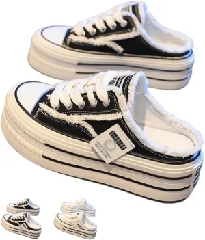 Women's Platform Sneakers Slip On Comfortable Breathable Canvas Mule Shoes for Women Breathable Casual Indoor Outdoor